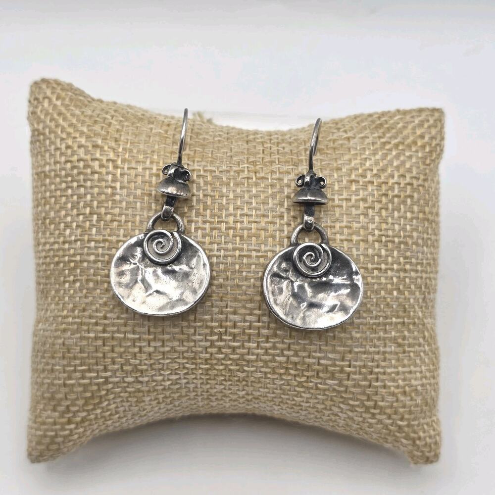Silpada Hammered Oxidized Sterling Oval Swirl Earrings W1354 Dangle Hook